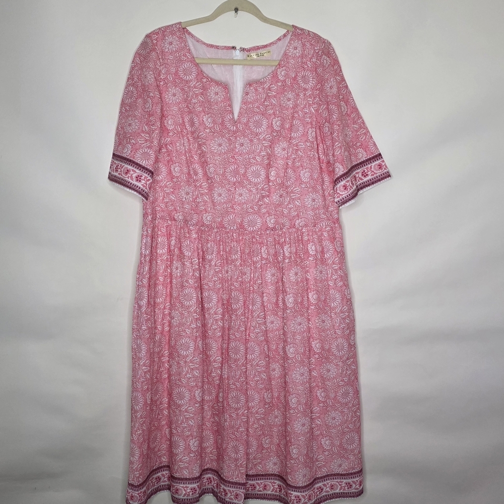Wayward Fancies Floral Midi Dress with Pockets Plus Size 1X Cotton Pink White